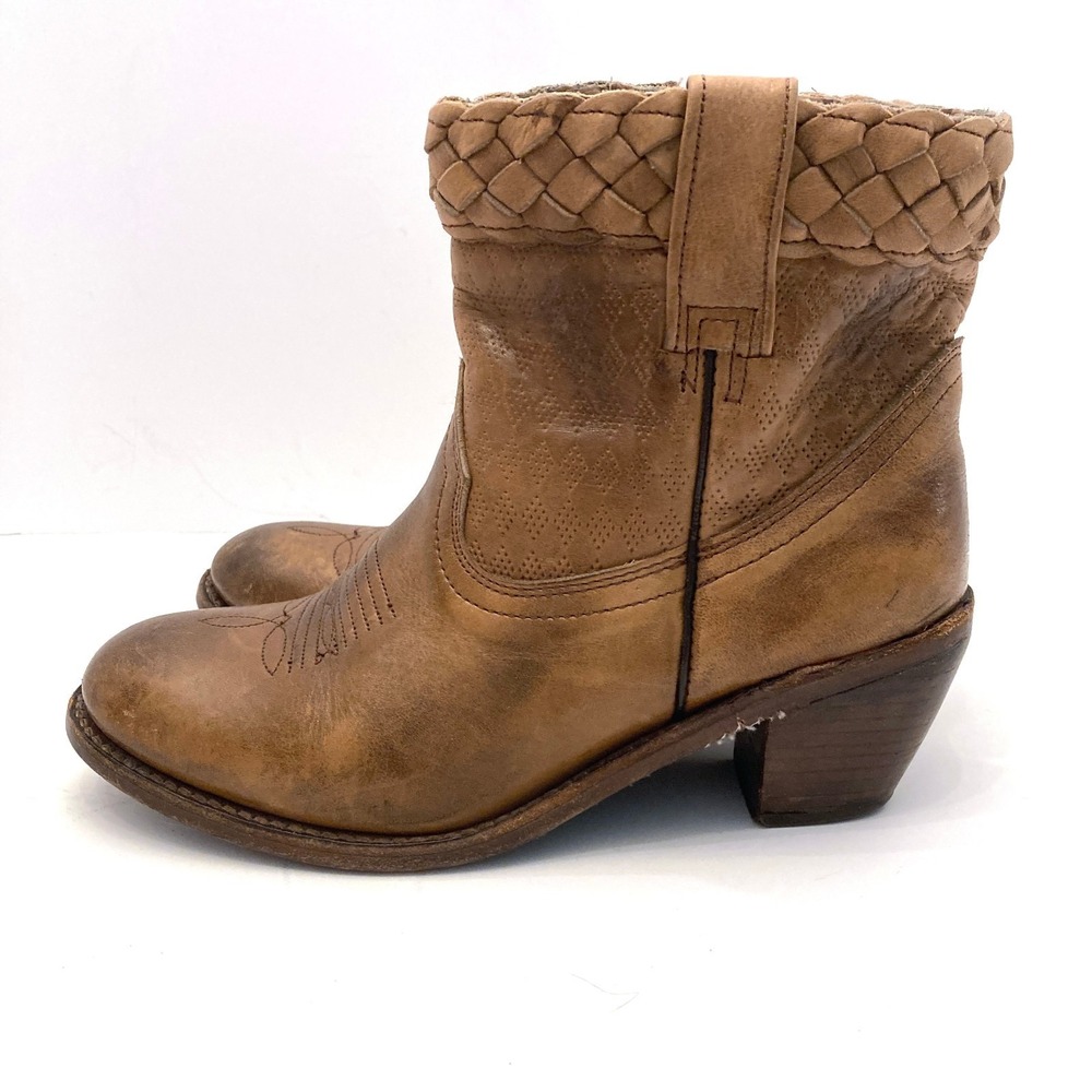 BED STU Cobbler Series Boots Womens 7.5 Brown Distressed Western Woven Leather